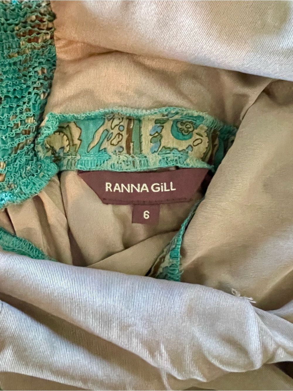 Ranna Gill Teal and Beige Paisley Trim Dress - Picture 3 of 3